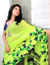 Light Green Georgette Saree With Floral Print