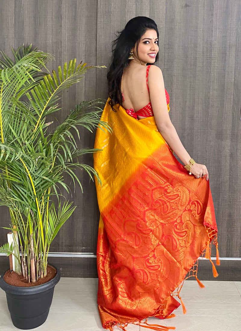 Orange Silk  Saree With Blouse