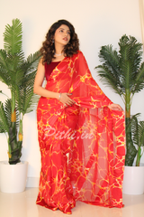 Red Georgette Saree With Satin Patta