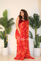 Red Georgette Saree With Satin Patta