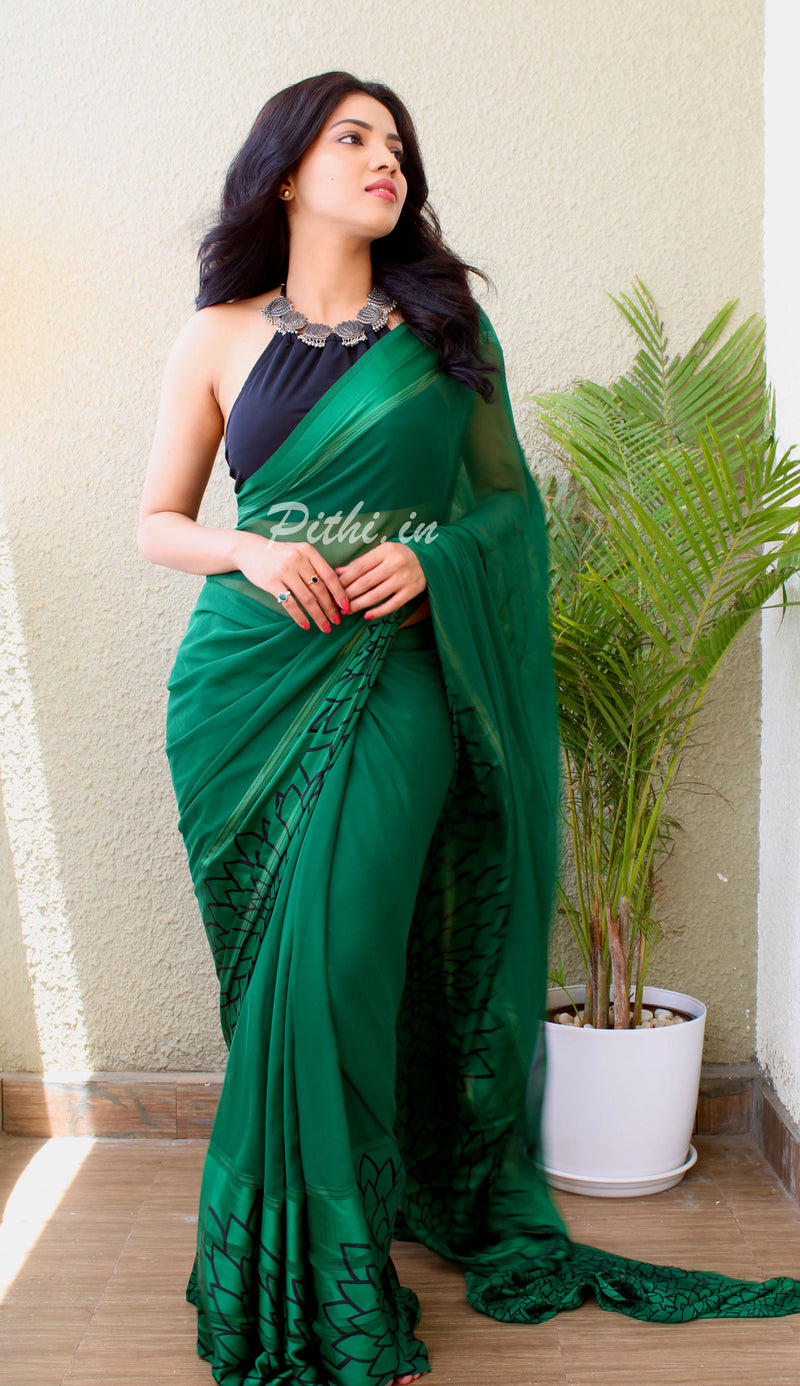 Festive, Party Wear Green color Georgette fabric Saree : 1833242