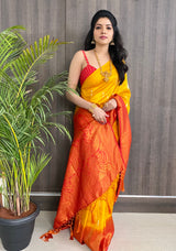 Orange Silk  Saree With Blouse